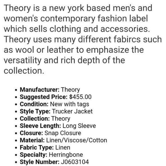 Theory Trucker Jacket Herring Melange Front Buttons Navy Blue Size Large Women's - Picture 12 of 12